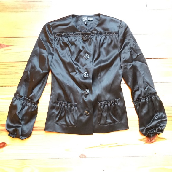 Worth Black Satin Flare Sleeve Jacket, EUC, 4 - Picture 3 of 13